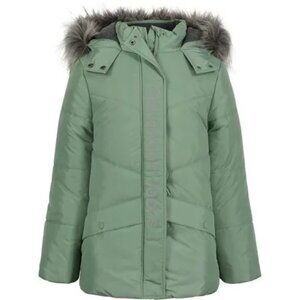 Calvin Klein Girls Logo Placket Hooded Puffer Jacket in Green MSRP $110